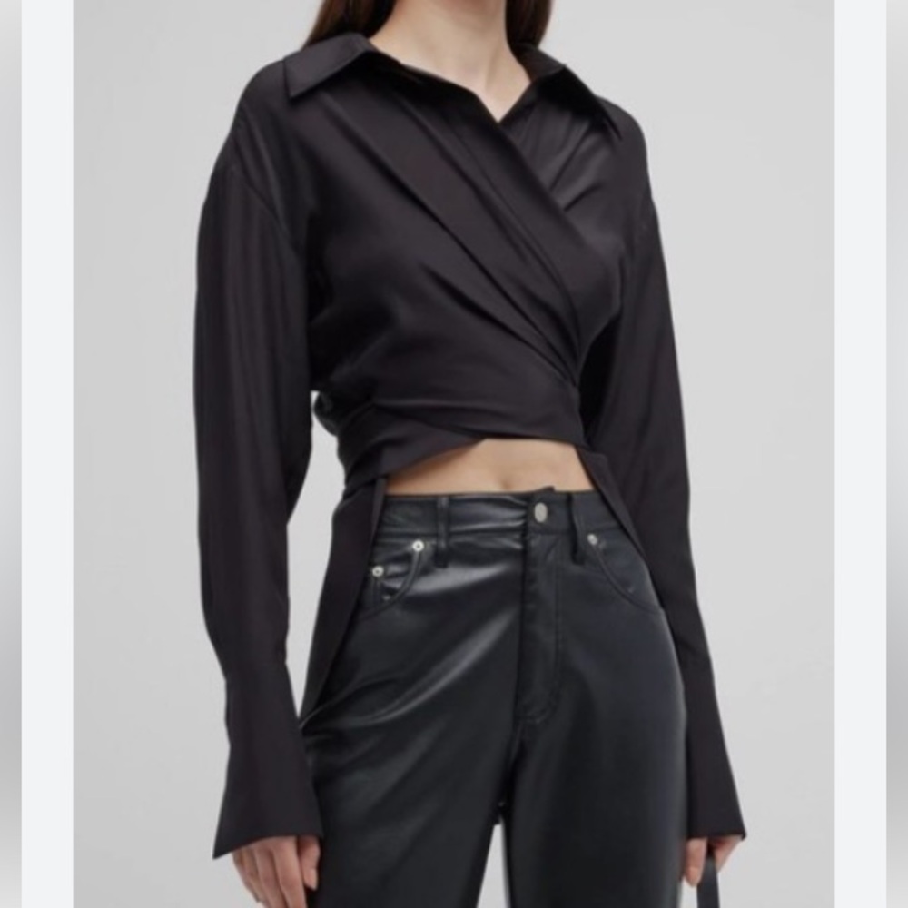 GAUGE81 Beautiful Revolve Sabina Black Silk Wrap Long Cuffed Sleeves Top😍